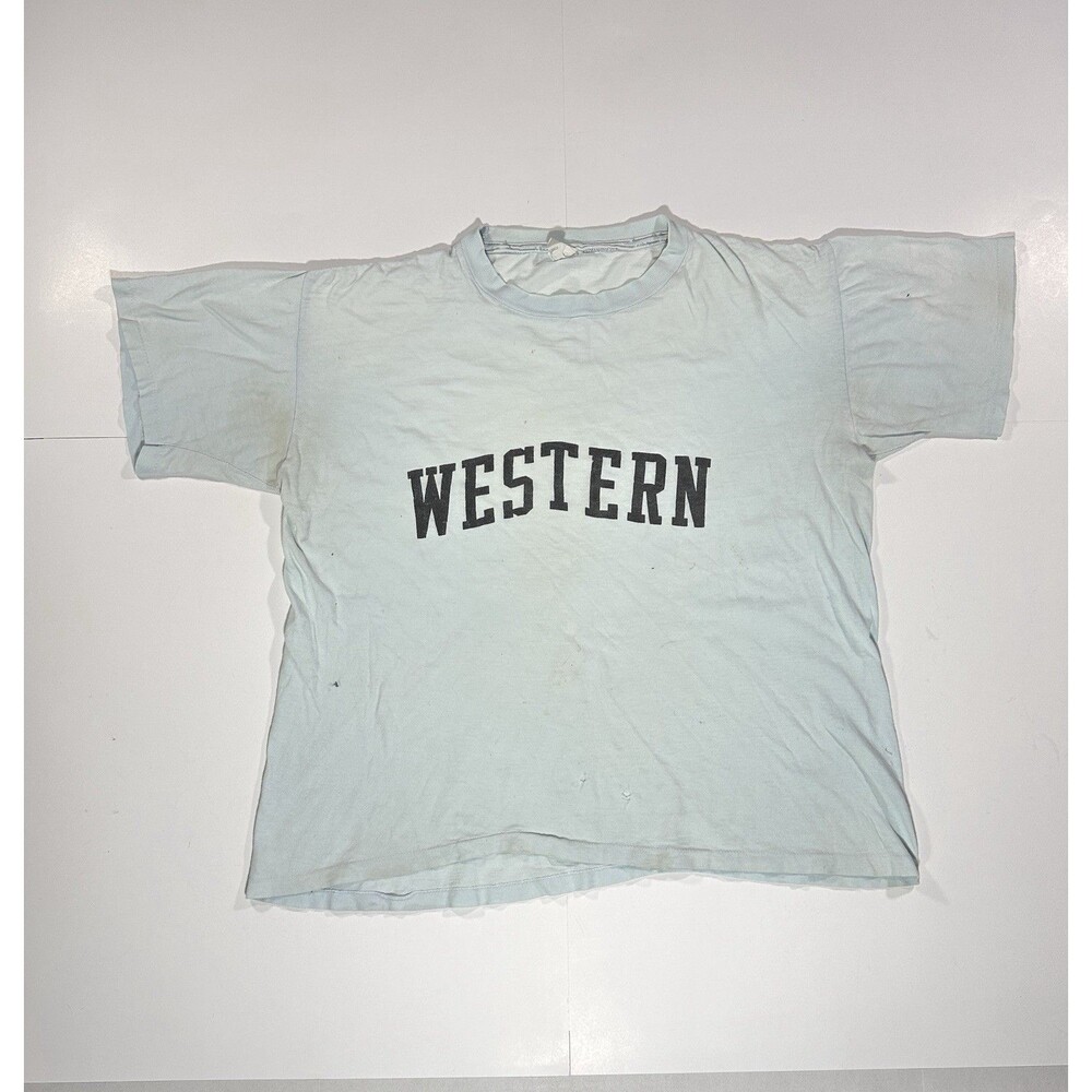 Vintage 70s Western Michigan University Spellout T-shirt WMU Broncos Distressed